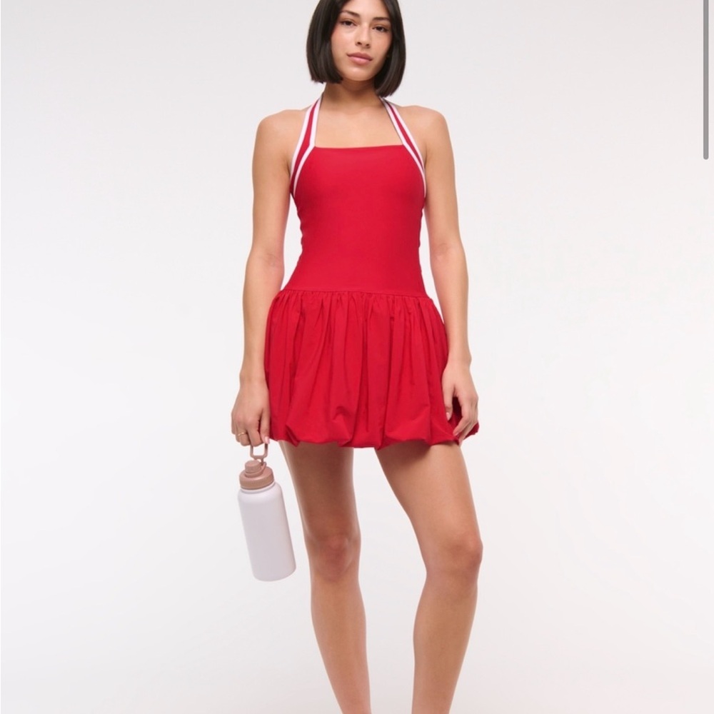 Abercrombie & Fitch Red Halter Dress with White Trim - Picture 2 of 3